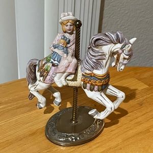 Solid Brass Vintage Figurine Girl on Carousel Preowned Decorative Art Piece